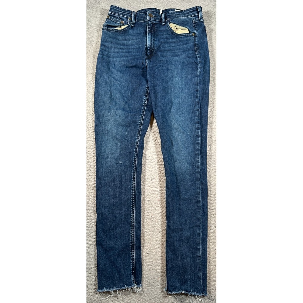 Rag & Bone Nina Skinny Jeans Womens 31 (28x28) Blue Denim High Rise Frayed Hem